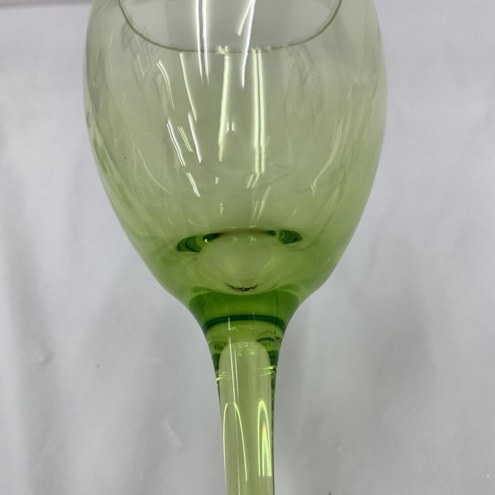 Hand Blown Green Iridescent Wine Glass Goblet Set of 4 - Picture 6 of 9